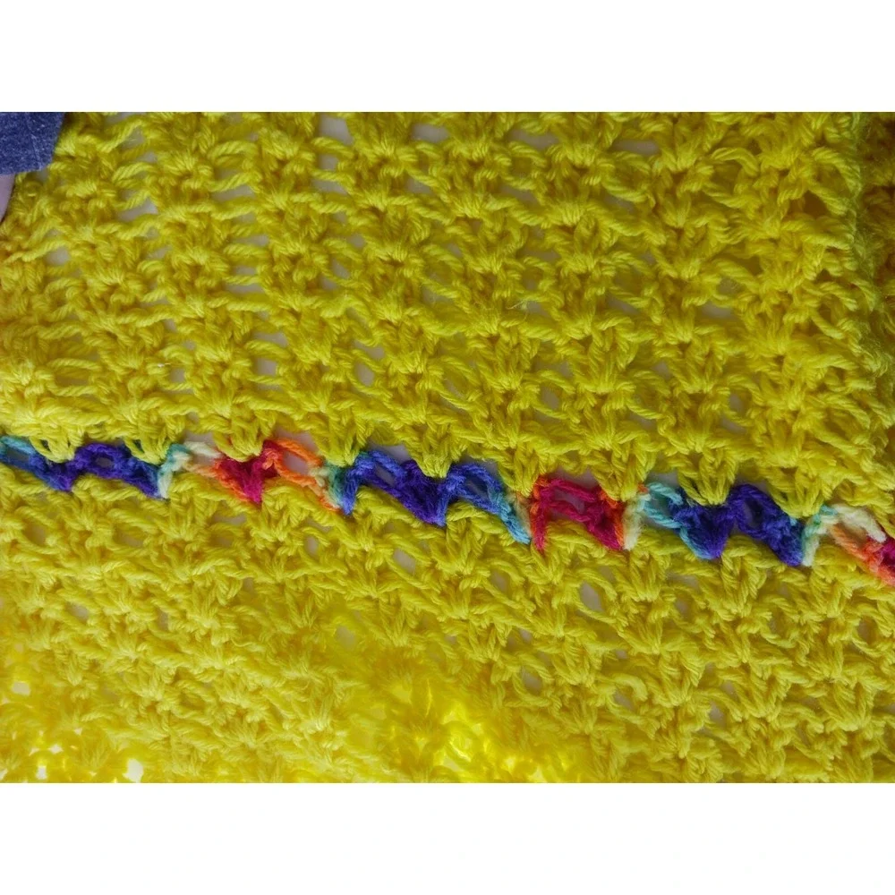 Handmade Crochet Blanket‎ Afghan Throw Lap Yellow / Rainbow Colors 54